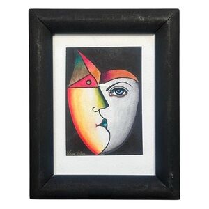 Small & Striking Watercolor on Paper “Profile with Horn” - Cesar Lopez, Mexico